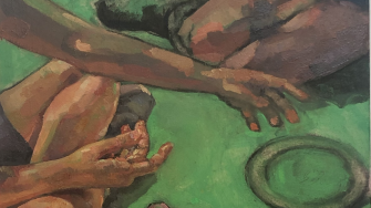 Close up of Monisha Kumar's artwork