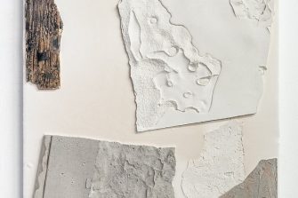 Mason Kimber, Stone/Slide, 2022, acrylic, resin, synthetic polymer, gypsum, extruded polystyrene, wood, 83 x 60 x 4 cm. Image courtesy the artist.