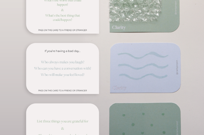 Coloured cards arranged side by side