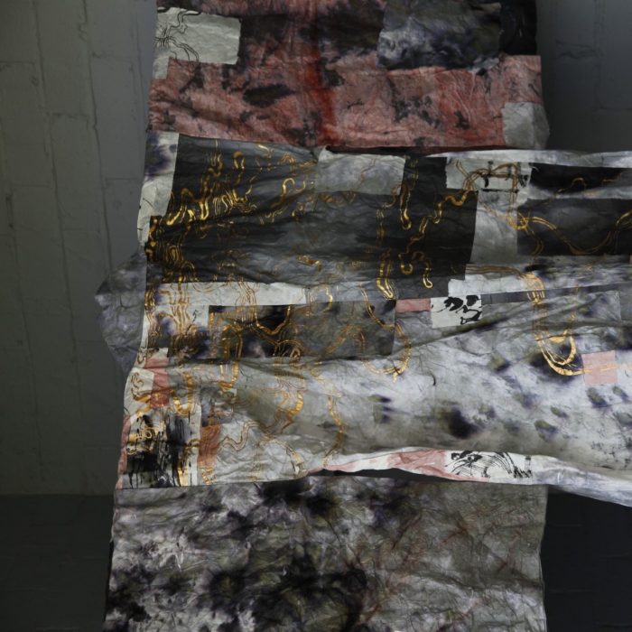 Aya Nomoto, 'Fragile Armour' 2024, Calligraphy ink, Sumi ink, watercolour, on Japanese rice paper, 163cm x 179.5 cm x 20cm. 