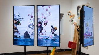 Cleo Ding, 'The Eight Immortals (八仙)' 2025. Digital 3D render, 20 minute loop with sound; 3 vertical screens.  