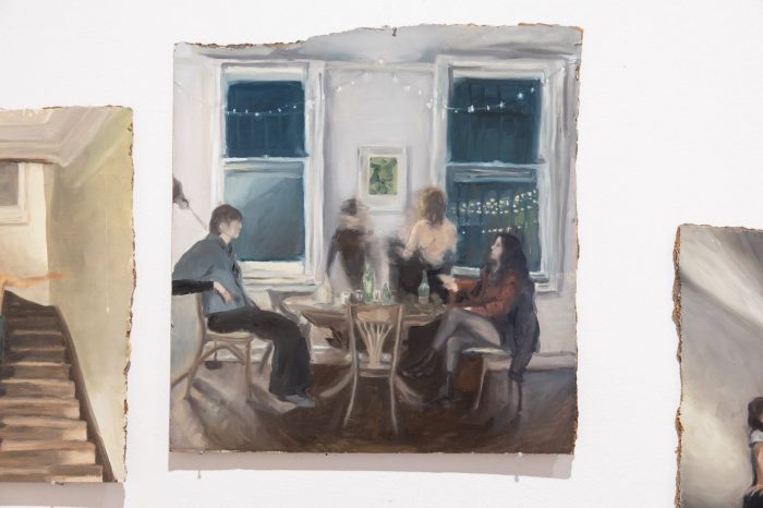 Grace Milross, 'Housewarming' 2025. Oil on board; 3 paintings: 33 x 38cm, 40 x 43cm, 27 x 36cm.  