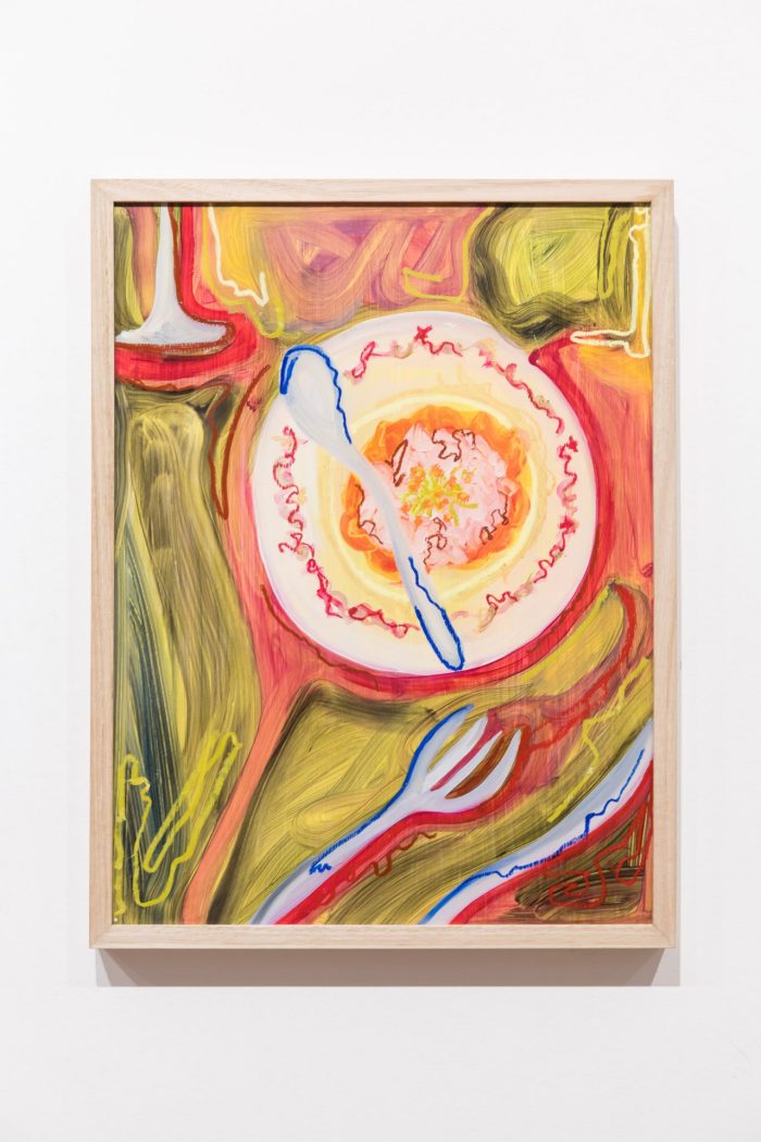 Molly Webster, ‘The Whole Feast’ 2025. Oil paint and pastels; 3 paintings: approx. 45 x 61cm each.