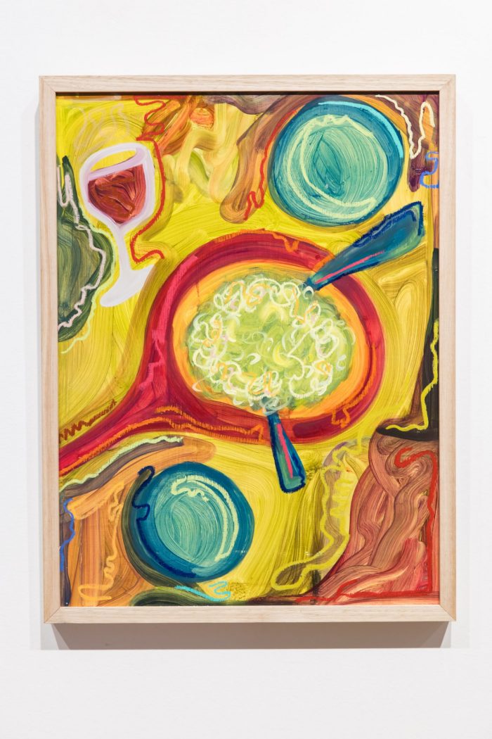 Molly Webster, ‘The Whole Feast’ 2025. Oil paint and pastels; 3 paintings: approx. 45 x 61cm each.