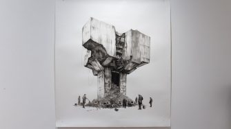 Anna Alexanderova, ‘The State of Ruin’ (2025). Sumi ink and fine liner pen on watercolour paper, 150cm x 130cm. Photograph: Anna Kucera.