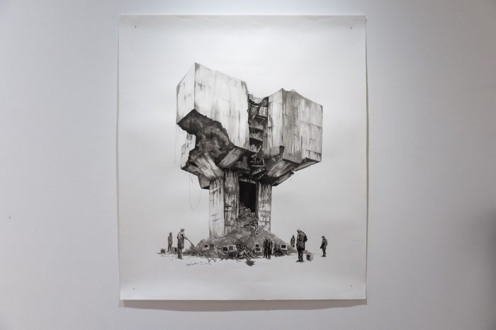 Anna Alexanderova, ‘The State of Ruin’ (2025). Sumi ink and fine liner pen on watercolour paper, 150cm x 130cm. Photograph: Anna Kucera.