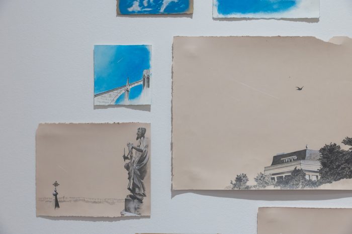 Melissa Gaspari, ‘He pointed to the sky, to a small patch of crystal blue and told me ‘That one’s yours.’’ (2025). Graphite pencil, pastel pencil and soft pastels on 100% cotton paper; 12 sheets: various sizes. Photograph: Anna Kucera.