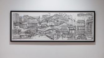 Ava McClure, ‘Twenty-four homes’ (2025). Ink pen on paper, 63.5cm x 172.2cm. Photograph: Anna Kucera.