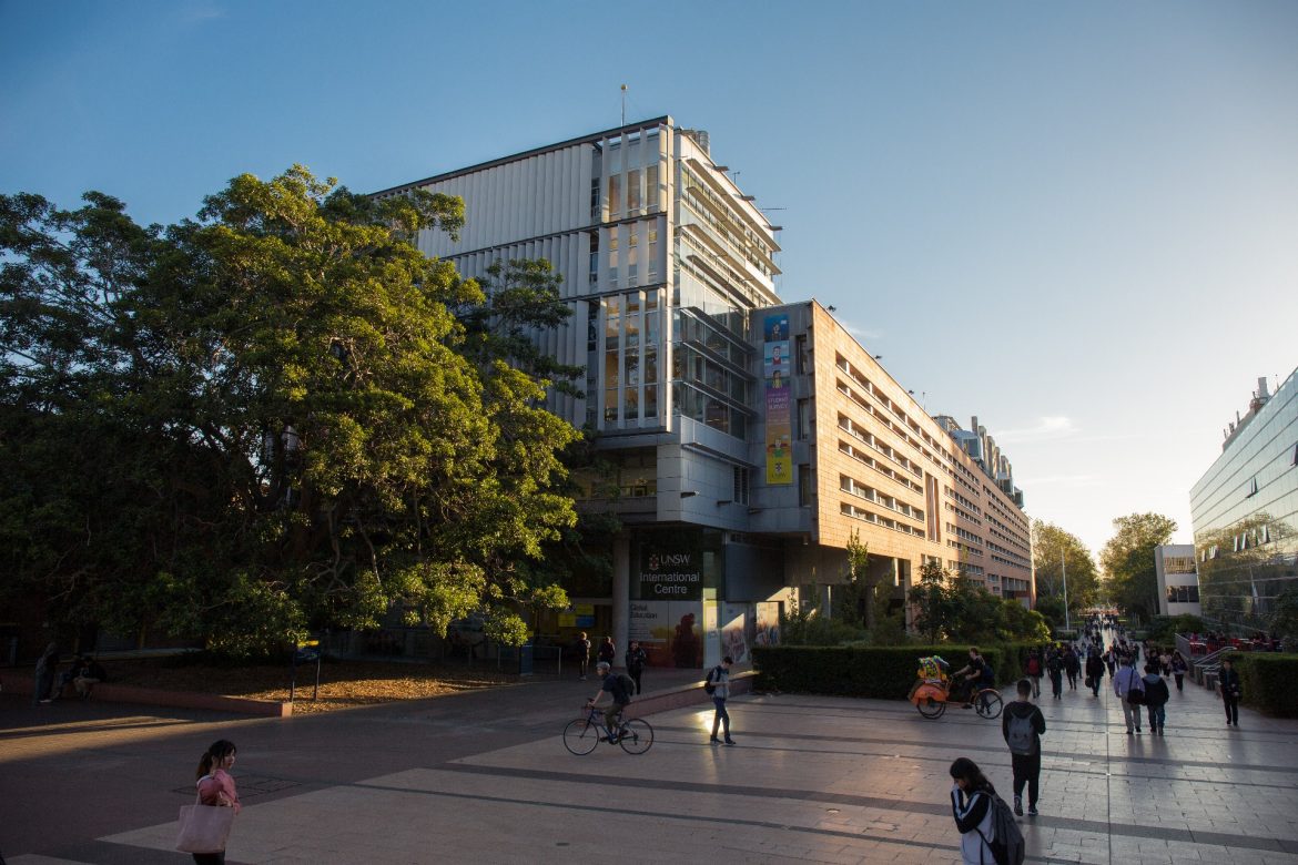 Photograph of the exterior of the red centre built environment building located on the UNSW Kensington campus