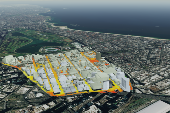 Aerial view of South Melbourne with heat paths
