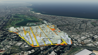 Aerial view of South Melbourne with heat paths