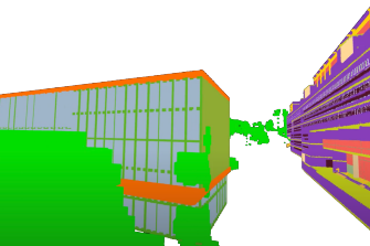 Voxelised envelopes, buildings, interiors, streets, trees, terrain 