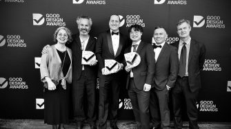 UNSW winners at the Good Design Awards. From L-R: Prof. Oya Demirbilek, Gonzalo Portas, Tom Loefler, Maoxin Yuan, A/Prof. Mariano Ramirez and Dr. Miles Park