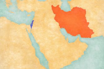 Iran and Israel on the map of Middle East in soft vintage style