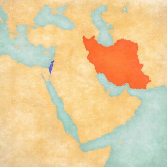 Iran and Israel on the map of Middle East in soft vintage style