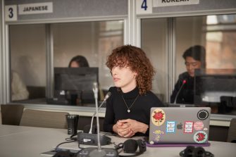 Students learning at the translation booth room at UNSW Kensignton campus.
