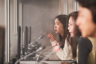Students learning at the translation booth room at UNSW Kensignton campus.