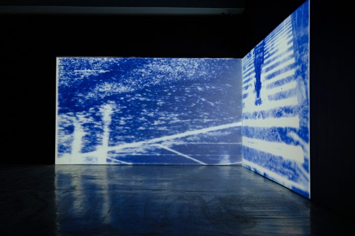 Two-screen video at the 'Rain on the platform' exhibition