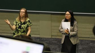 Linh Nguyen and Jocelyn Bell presenting