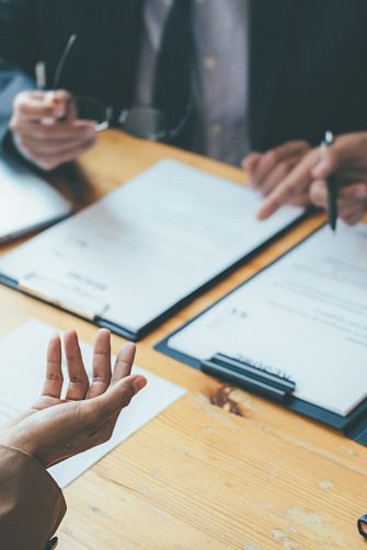 Refugee business woman in a job interview with a corporate personnel manager