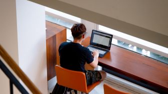 Interior foyer and study spaces of the business school building on the UNSW Kensington campus 