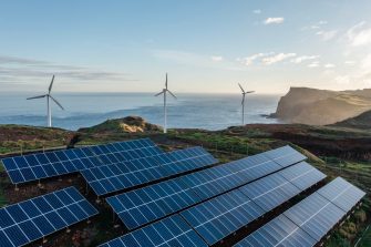 Aerial view of photovoltaic park in Madeira,Portugal.