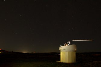 An asteroid in orbit above the Earth