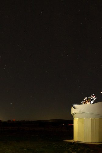 An asteroid in orbit above the Earth