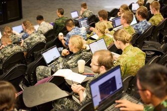 Students in Business lecture theatre