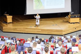 A Roman emperor delivers a history lecture