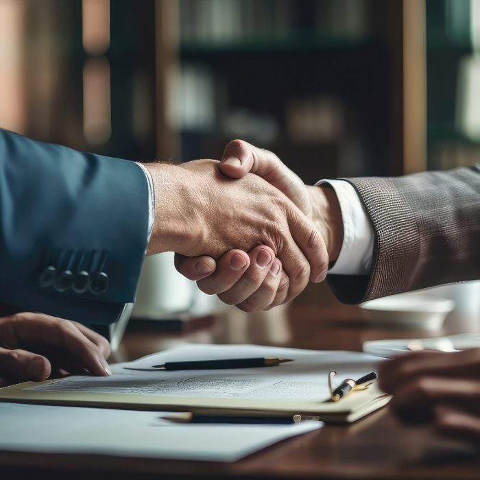 Business men shaking hands in meeting