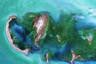 Shallow waters surrounding the Tyuleniy Archipelago in the Caspian Sea