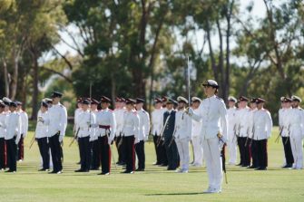 ADFA trainee officers practicing drill outdoors
