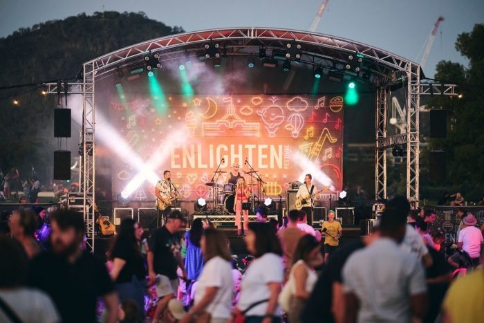 Crowd watching performers at Canberra's Enlighten Festival