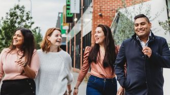 Students walking along Lonsdale Street in Braddon