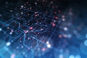 Abstract tech background made of printed circuit board. Depth of field effect and bokeh.