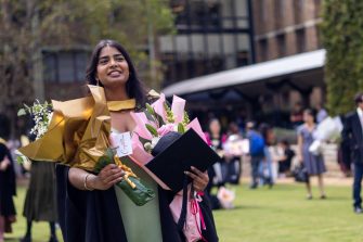 Students and guests celebrating Graduations at the March 2025 ceremonies on Kensington Campus