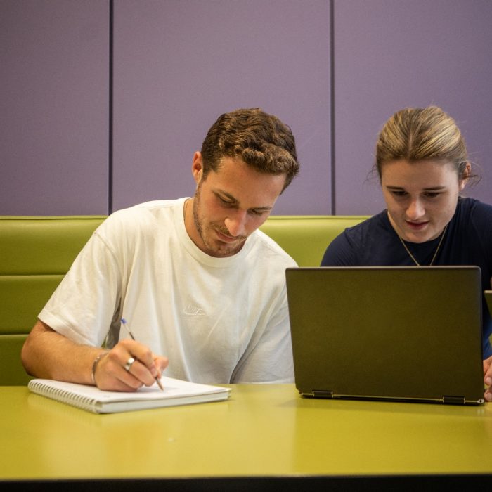 A group of students using laptops while studying indoors on UNSW Kensington Campus