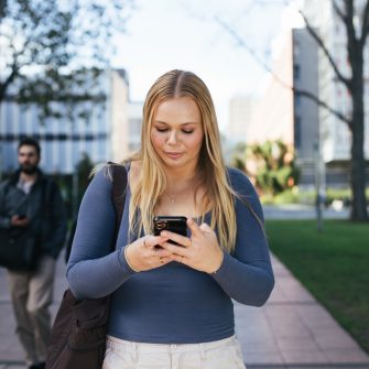 A student using a mobile phone