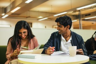 Students studying on campus