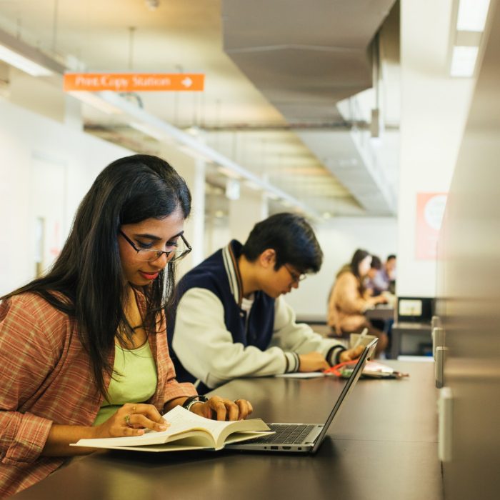 Students studying on campus