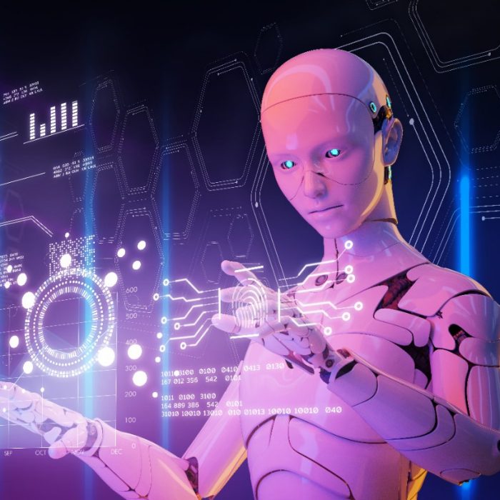 Smart city digital world metaverse, 3D AI artificial intelligence robot engineer digital technology security power energy sustainable environment technology futuristic interface, 3D city interface