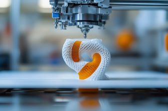 3D printer constructing a medical device prototype, emphasizing the application of 3D printing in healthcare innovation.