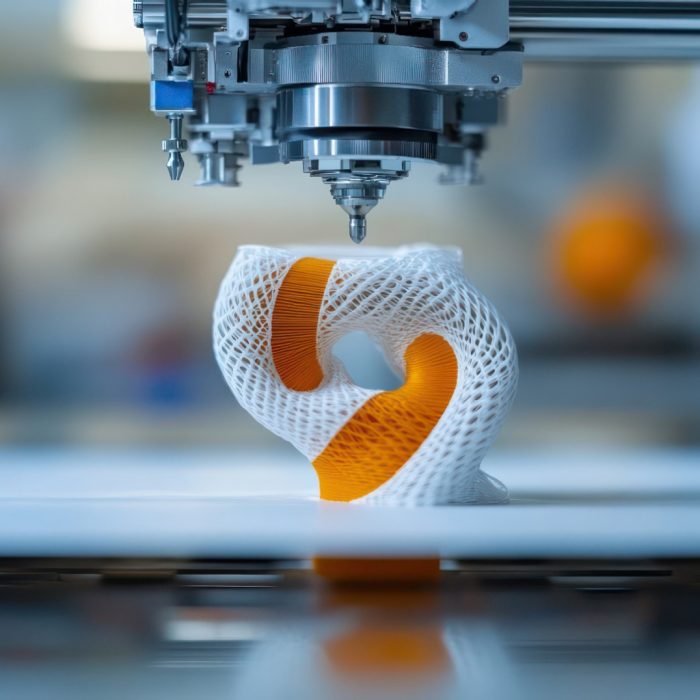 3D printer constructing a medical device prototype, emphasizing the application of 3D printing in healthcare innovation.