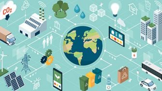 Cartoon of difference services and technologies connected to the Earth