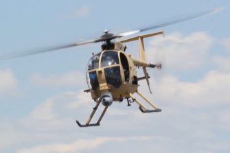 Boeing ULB helicopter flying in the sky