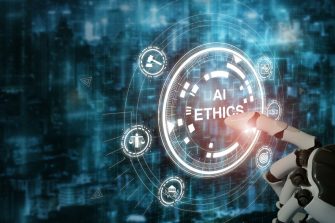 AI ethics or AI Law concept. Developing AI codes of ethics. Compliance, regulation, standard , business policy and responsibility for guarding against unintended bias in machine learning algorithms. 
