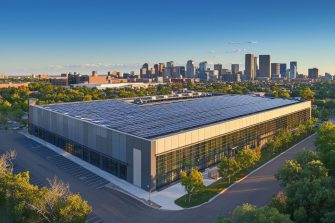 Aerial view of modern data center facility exterior