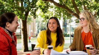 UNSW students drinking coffee at a table outdoors