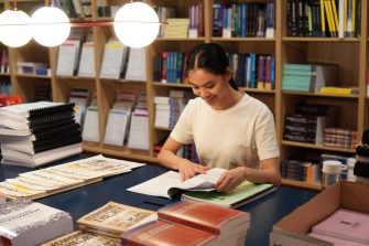 Student studying in a library